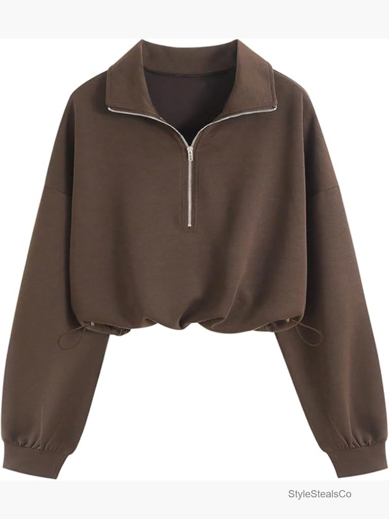 Mock Neck Sweatshirt Half Zip Cropped Pullover Workout Top